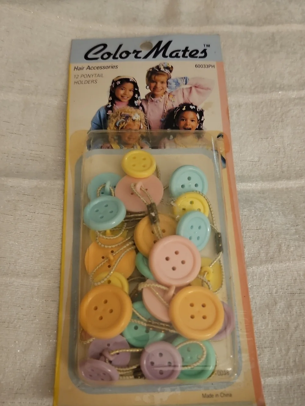 Vtg COLOR MATES 1980s Pastel Button Ponytail Holders - 12 Pack